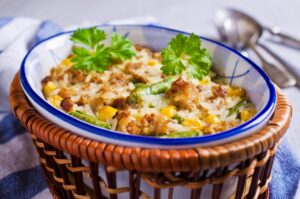 Bohnen-Paprika-Auflauf mit Soja-Hackfleisch