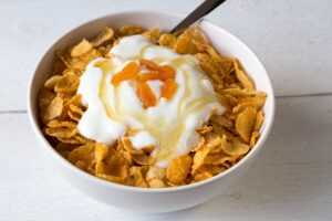 Cornflakes mit Quark und Bananenmilch