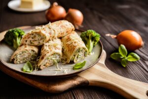 Gefüllter Pfannkuchen mit Brokkoli und Frischkäse